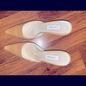 Size 10 Calvin Klein tan slide heels